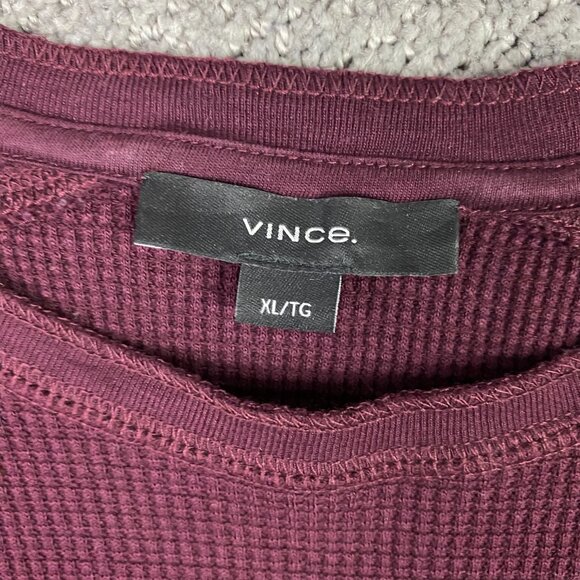Vince Thermal Long Sleeve Waffle Knit Crew Shirt Pullover Men's XL Deep Wine - Picture 6 of 11